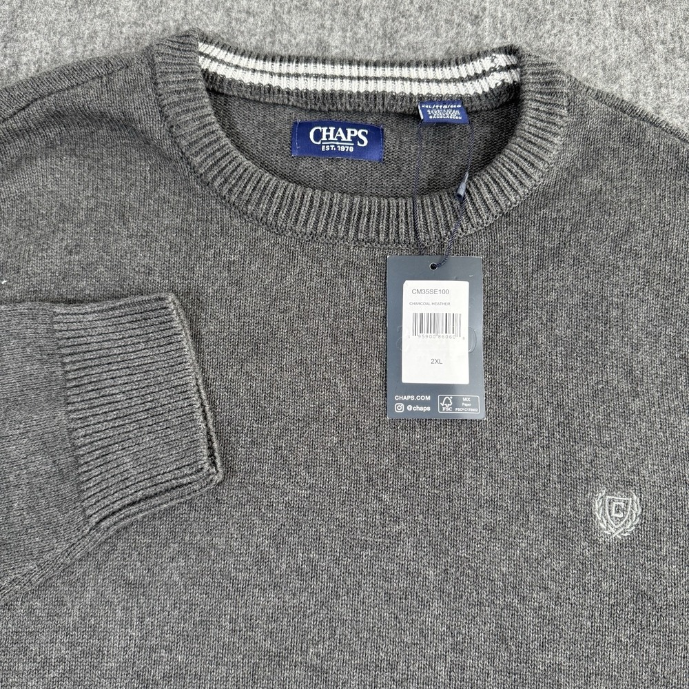 NWT Chaps Men's 2XL Crewneck Sweater Charcoal Heather 100% Cotton